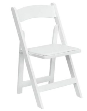 White Wood Folding Chair with Vinyl Padded Seat